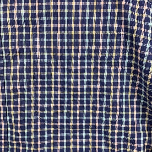 Peter Millar Mens Shirt Large Blue Check Button Up Long Sleeve Nanoluxe Pink - Picture 5 of 8